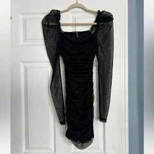 Elegant Black Mesh Long Sleeve Dress